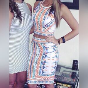 Cream and Orange Graphic Crop Tank Top